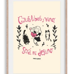 Lámina A4 “Gatos, libros, vino”  MARÍA GÓMEZ